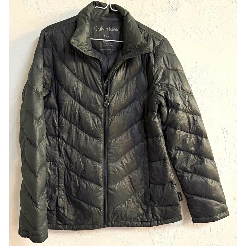 Calvin Klein Women's Packable Lightweight Down Puffer Jacket Gray Full Zip S
